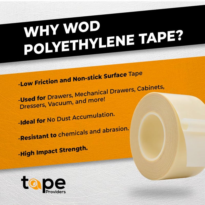 WOD Tape شريط لاصق شفاف من بولي إيثيلين UHMW WOD SPT7A، 3/4 بوصة × 36 ياردة. لاصق قوي - مثالي لتقليل الصرير، الأدراج، والمحامل. - Image 2